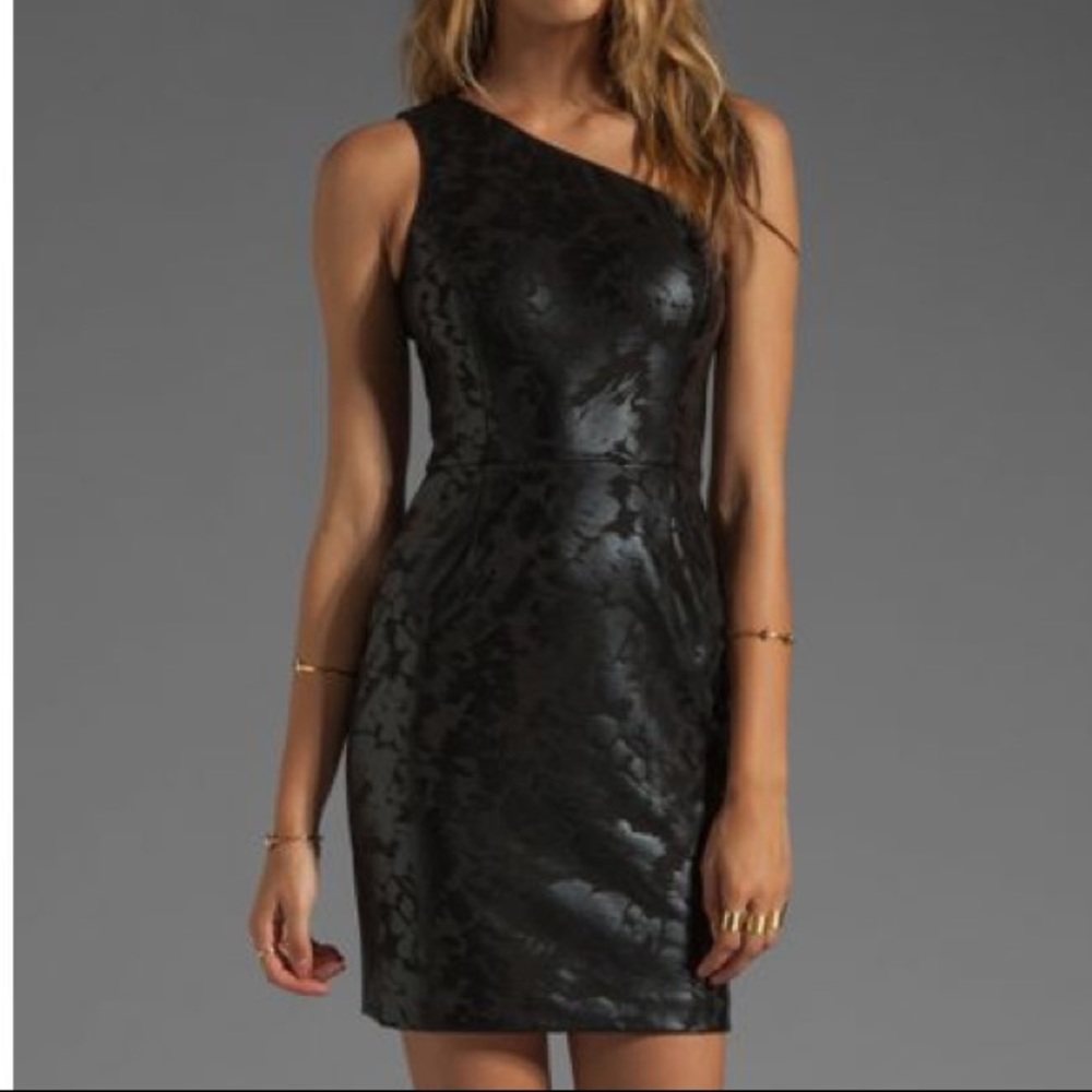 Black Leather One Shoulder Dress